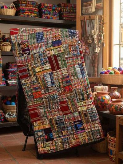 Primary image for Handmade Queen-size Rose and Mixed Pastels Guatemalan Patchwork Quilt Set