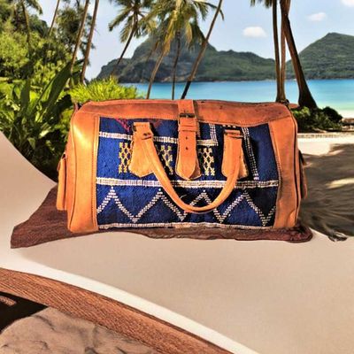 Alternate image for Blue Kilim and Leather Travel Bag