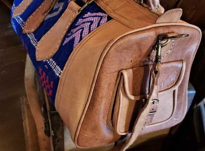 Alternate image for Blue Kilim and Leather Travel Bag