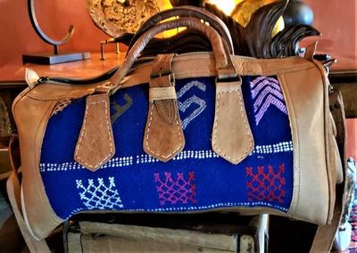 Alternate image for Blue Kilim and Leather Travel Bag