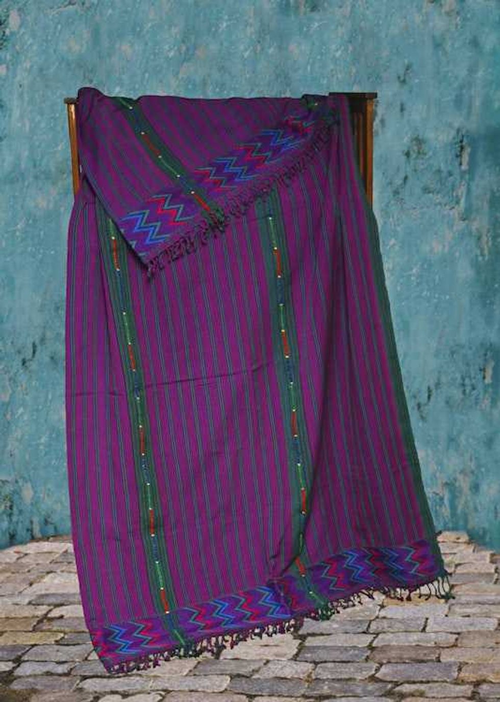 Handmade King Size Magenta Zacualpa Bedspread & Two Matching Throw Pillow Cover Set