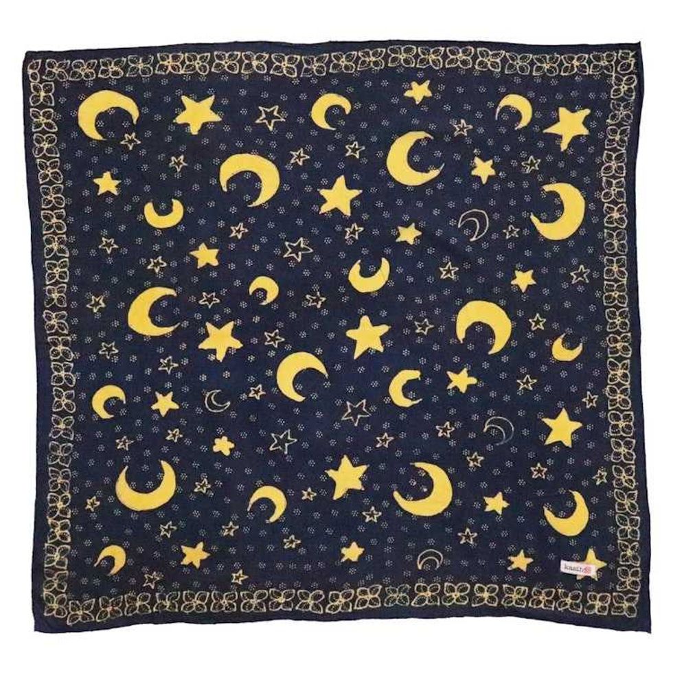 Full Hand Drawn Batik Tulis Bandana Authentic, 100% Soft Cotton, Celestial Blue, Moon and star