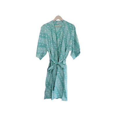 Alternate image for Hand Dyed Batik Robe Kimono, 100% Cotton, Green Royalty