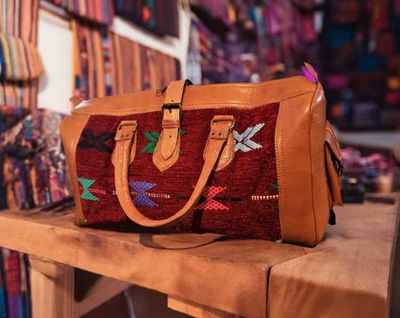 Alternate image for Red Kilim and Leather Travel Bag