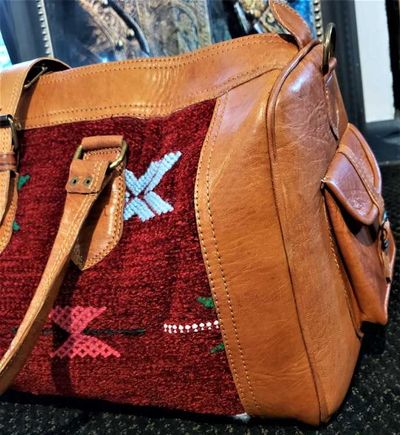 Alternate image for Red Kilim and Leather Travel Bag