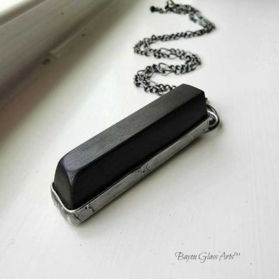 Primary image for Antique Ebony Piano Key Pendant, Half Note, Long Adjustable Necklace Chain