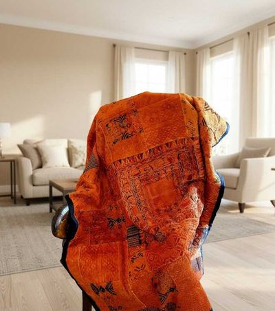 Alternate image for Beautiful Sun-Kissed Amber Guatemalan Mixed Huipile Embroidered Blanket or Throw