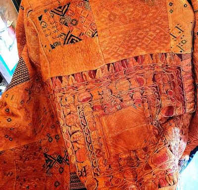 Alternate image for Beautiful Sun-Kissed Amber Guatemalan Mixed Huipile Embroidered Blanket or Throw