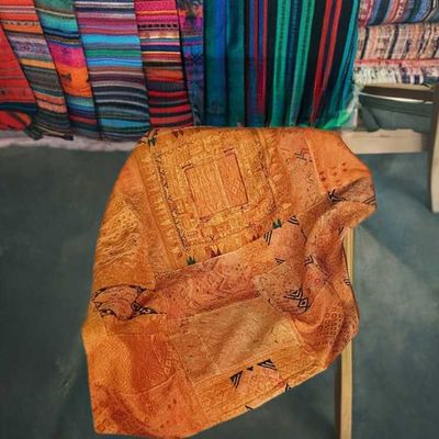 Alternate image for Beautiful Sun-Kissed Amber Guatemalan Mixed Huipile Embroidered Blanket or Throw