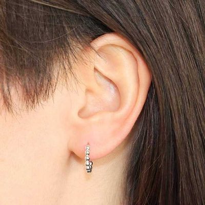 Alternate image for Sterling Silver Beaded Huggie Hoops