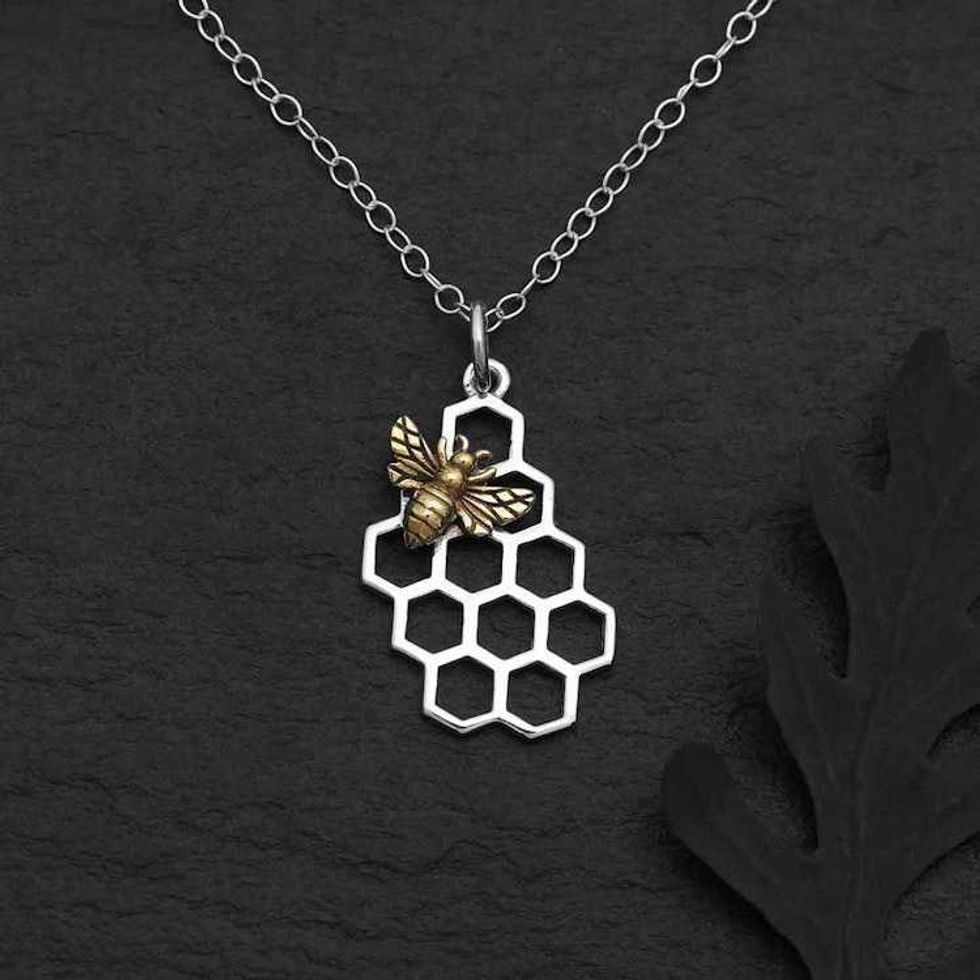 Honeycomb Necklace with Bronze Bee