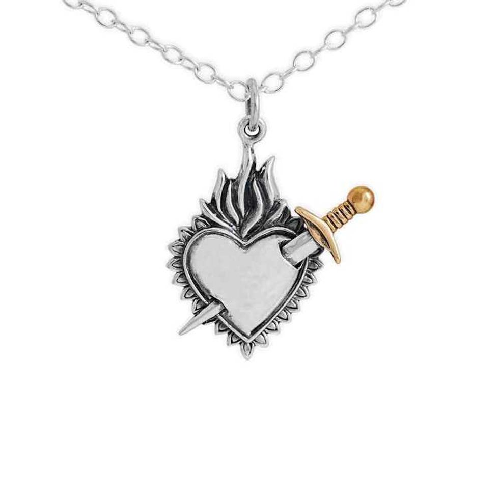 Flaming Heart and Sword Necklace