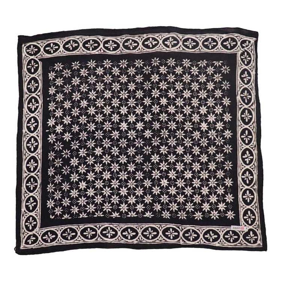 Hand Dyed Batik Bandana, 100% Soft Cotton, Black Mirage