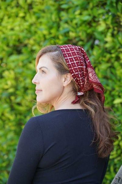 Alternate image for Batik Bandana - Soft Lightweight Cotton, Crimson Cross, Burgundy Red