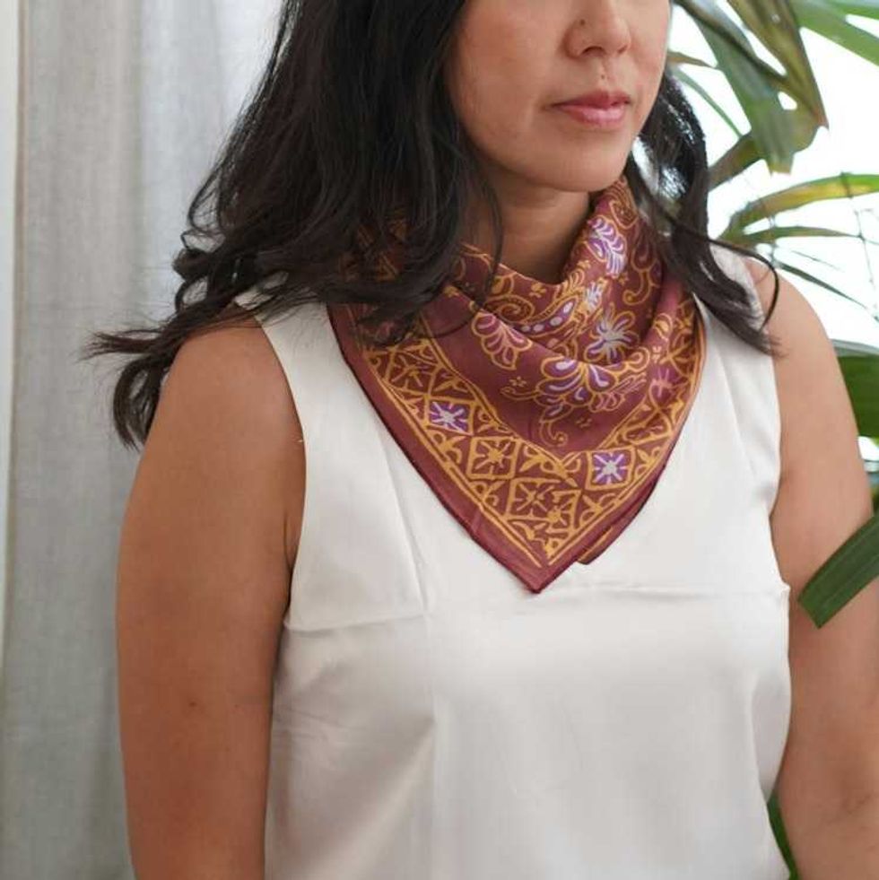 Hand Dyed Batik Bandana, 100% Soft Cotton, Dusky Fern, Pink, Yellow, Purple