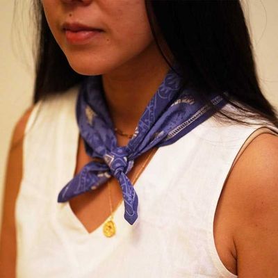 Alternate image for Batik Bandana Blue Roses, Lightweight 100% cotton, Hand Dyed Hand Painted