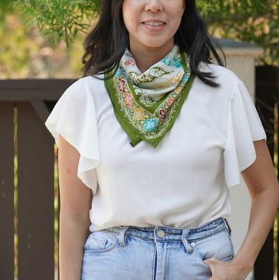 Alternate image for Hand Dyed Batik Bandana Tropical Tapestry, Multi color, Taro Leaves, Green