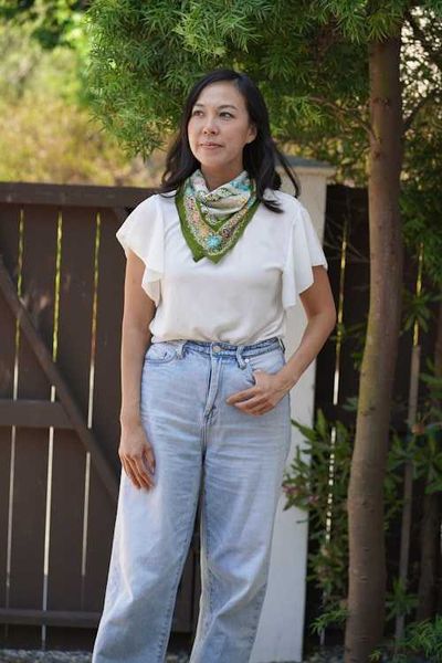 Alternate image for Hand Dyed Batik Bandana Tropical Tapestry, Multi color, Taro Leaves, Green