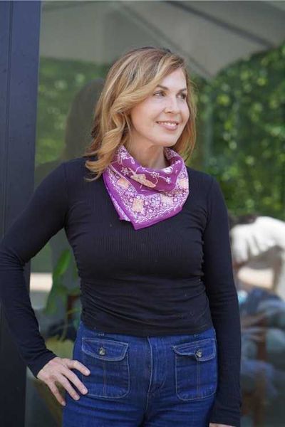 Alternate image for Hand Dyed Batik Bandana, Royal Flutter, Purple Butterfly, 100% Cotton