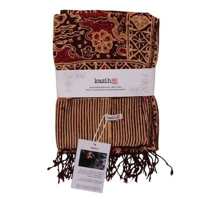 Alternate image for Handmade Batik Scarf, Soft Cotton, Sunlit Garden, Red Burgundy