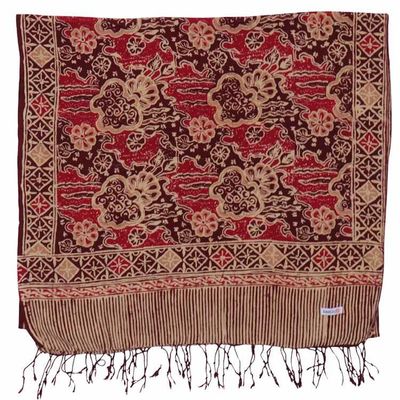 Alternate image for Handmade Batik Scarf, Soft Cotton, Sunlit Garden, Red Burgundy