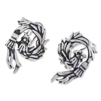 Alternate image for Sterling Silver Quetzalcoatl Button Earrings from Mexico Quetzalcoatl Blessing