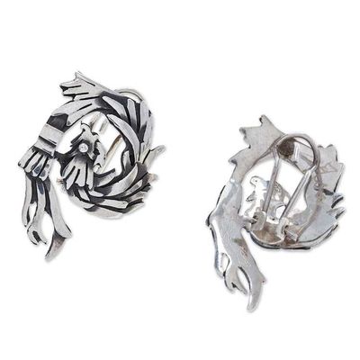 Alternate image for Sterling Silver Quetzalcoatl Button Earrings from Mexico Quetzalcoatl Blessing