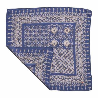 Alternate image for Hand Dyed Batik Bandana, 100% Soft Cotton, Periwinkle Plates, Blue, Purple White