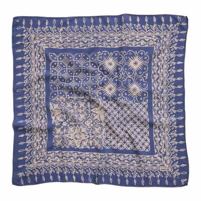 Alternate image for Hand Dyed Batik Bandana, 100% Soft Cotton, Periwinkle Plates, Blue, Purple White
