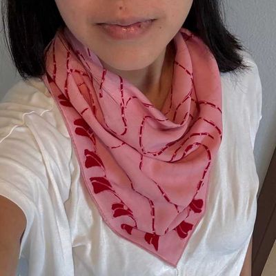 Alternate image for Gift Set of Fully Hand Drawn Batik Bandana Tulis Pink Heart, Handwoven Pouch and Canting Wax and Dye Tool