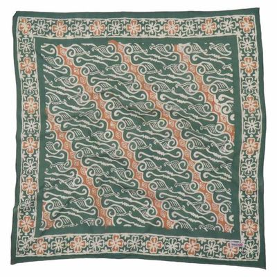 Alternate image for Hand Dyed Batik Bandana, 100% Soft Cotton, Forest Scroll, Green, Peach, Autumn