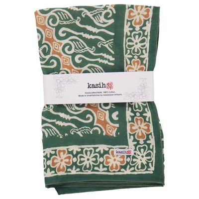 Alternate image for Hand Dyed Batik Bandana, 100% Soft Cotton, Forest Scroll, Green, Peach, Autumn