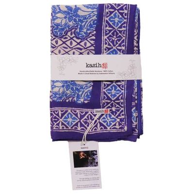 Alternate image for Large 39 Hand Dyed Batik Bandana, Soft Lightweight Cotton, Vines in Navy Blue