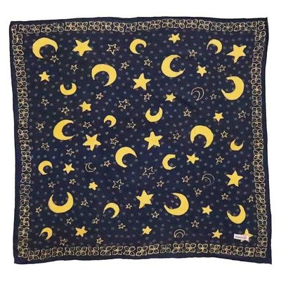 Alternate image for Full Hand Drawn Batik Tulis Bandana Authentic, 100% Soft Cotton, Celestial Blue, Moon and star