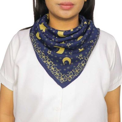 Alternate image for Full Hand Drawn Batik Tulis Bandana Authentic, 100% Soft Cotton, Celestial Blue, Moon and star