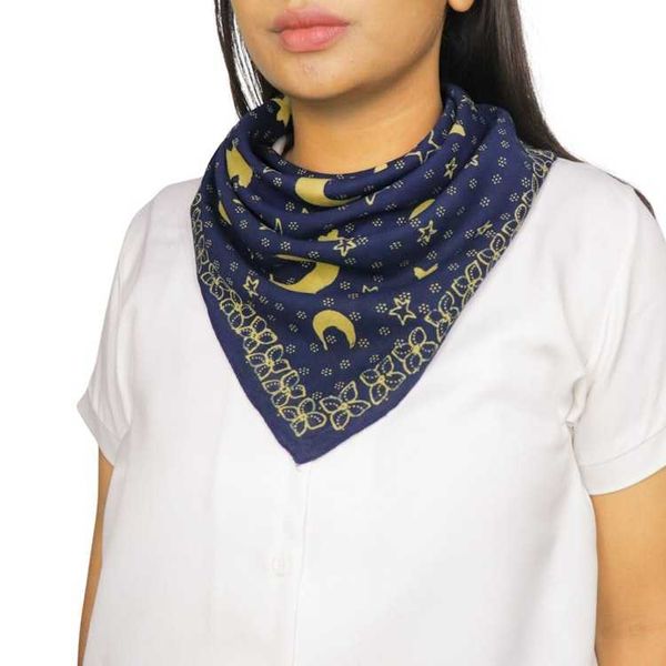 Alternate image for Full Hand Drawn Batik Tulis Bandana Authentic, 100% Soft Cotton, Celestial Blue, Moon and star