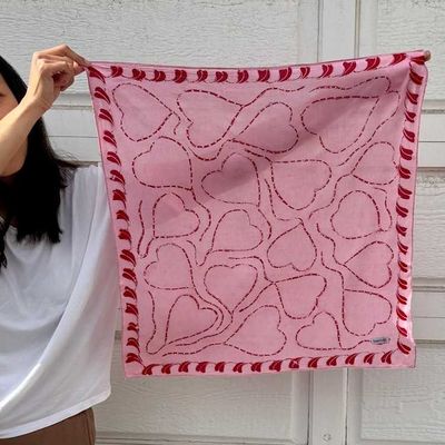 Alternate image for Full Hand Drawn Batik Tulis Bandana Authentic, 100% Soft Cotton, Pink Heart, Mothers Day Gift