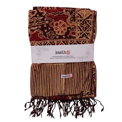 Alternate image for Handmade Batik Scarf, Soft Cotton, Sunlit Garden, Red Burgundy