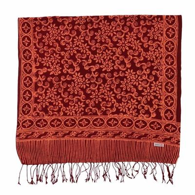 Alternate image for Handmade Batik Scarf, Soft Cotton, Loop, Red, Burgundy