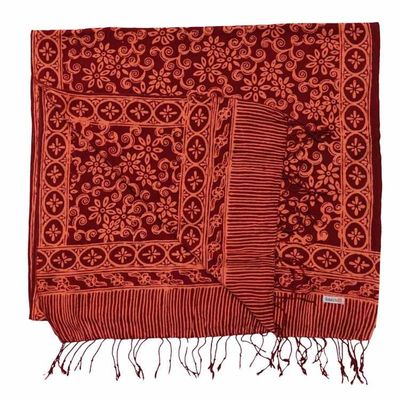 Alternate image for Handmade Batik Scarf, Soft Cotton, Loop, Red, Burgundy