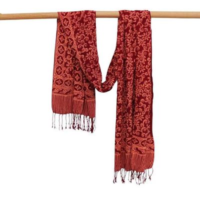 Alternate image for Handmade Batik Scarf, Soft Cotton, Loop, Red, Burgundy