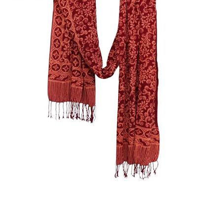 Alternate image for Handmade Batik Scarf, Soft Cotton, Loop, Red, Burgundy
