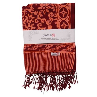 Alternate image for Handmade Batik Scarf, Soft Cotton, Loop, Red, Burgundy