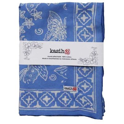 Alternate image for Hand Dyed Batik Bandana, 100% Soft Cotton, Azure Butterflies, Blue, Periwinkle