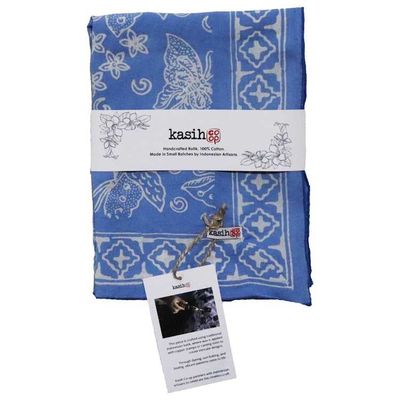Alternate image for Hand Dyed Batik Bandana, 100% Soft Cotton, Azure Butterflies, Blue, Periwinkle