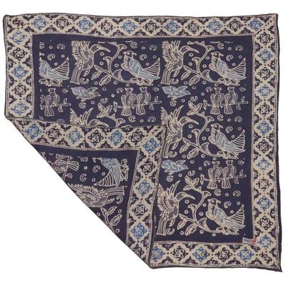 Alternate image for Hand Dyed Batik Bandana, 100% Soft Cotton, Bird Song, Gray, Grey, Blue