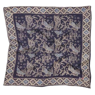 Alternate image for Hand Dyed Batik Bandana, 100% Soft Cotton, Bird Song, Gray, Grey, Blue