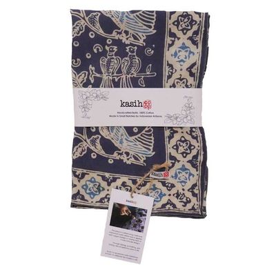 Alternate image for Hand Dyed Batik Bandana, 100% Soft Cotton, Bird Song, Gray, Grey, Blue