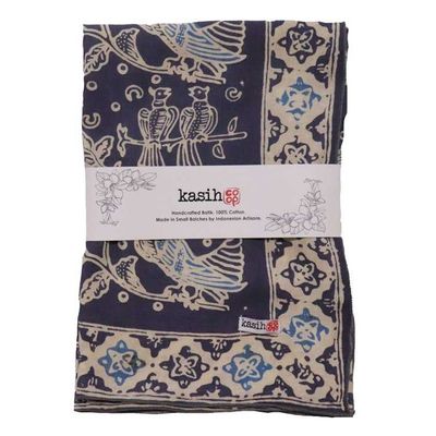 Alternate image for Hand Dyed Batik Bandana, 100% Soft Cotton, Bird Song, Gray, Grey, Blue