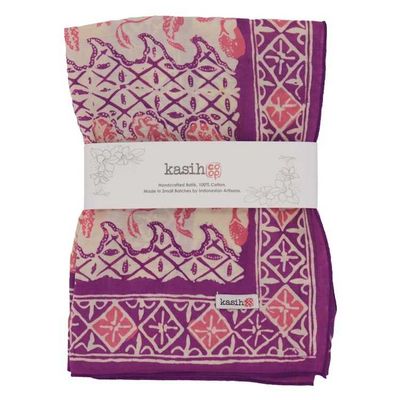 Alternate image for Hand Dyed Batik Bandana, 100% Soft Cotton, Vines in Purple Pink, Magenta, Hot Pink